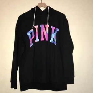 PINK Black Tie-Dye PINK Logo Hoodie Sz. L